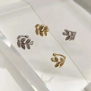 Sterling Silver Diamond Leaf Ear Cuffs Gold Silver